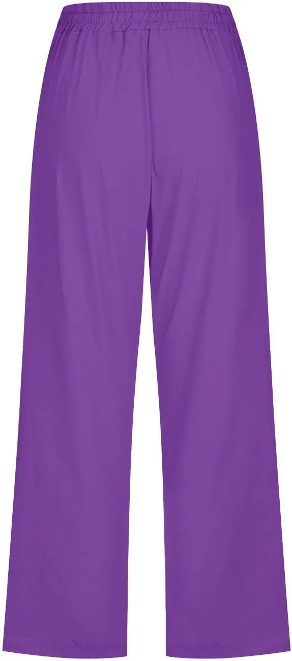 Capri Pants for Women High Waits - Casual 2025 Summer Drawstring Elastic Linen Pant Wide Leg Cropped Trousers