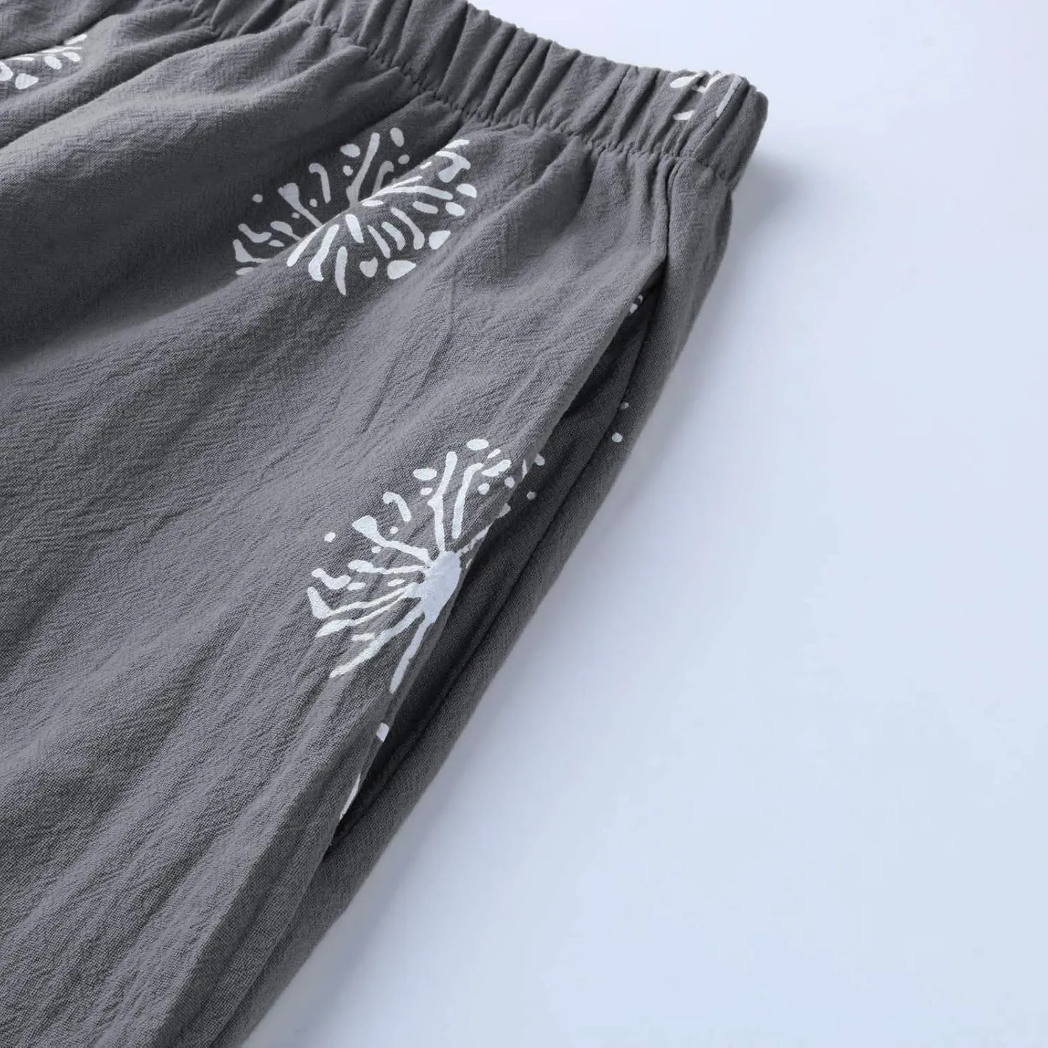 Capri Pants for Women Palazzo Lounge Pants Wide Leg Printed Cropped Bottoms Baggy Trousers Sweatpants with Pockets