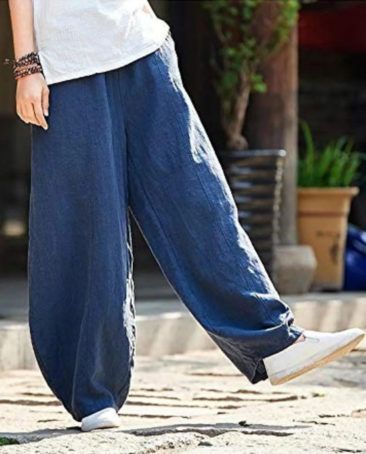 Cargo Japanese Pants for Women Soild Cotton Linen Wide Leg Pants Casual Fall Baggy Lantern Trouser with Pockets