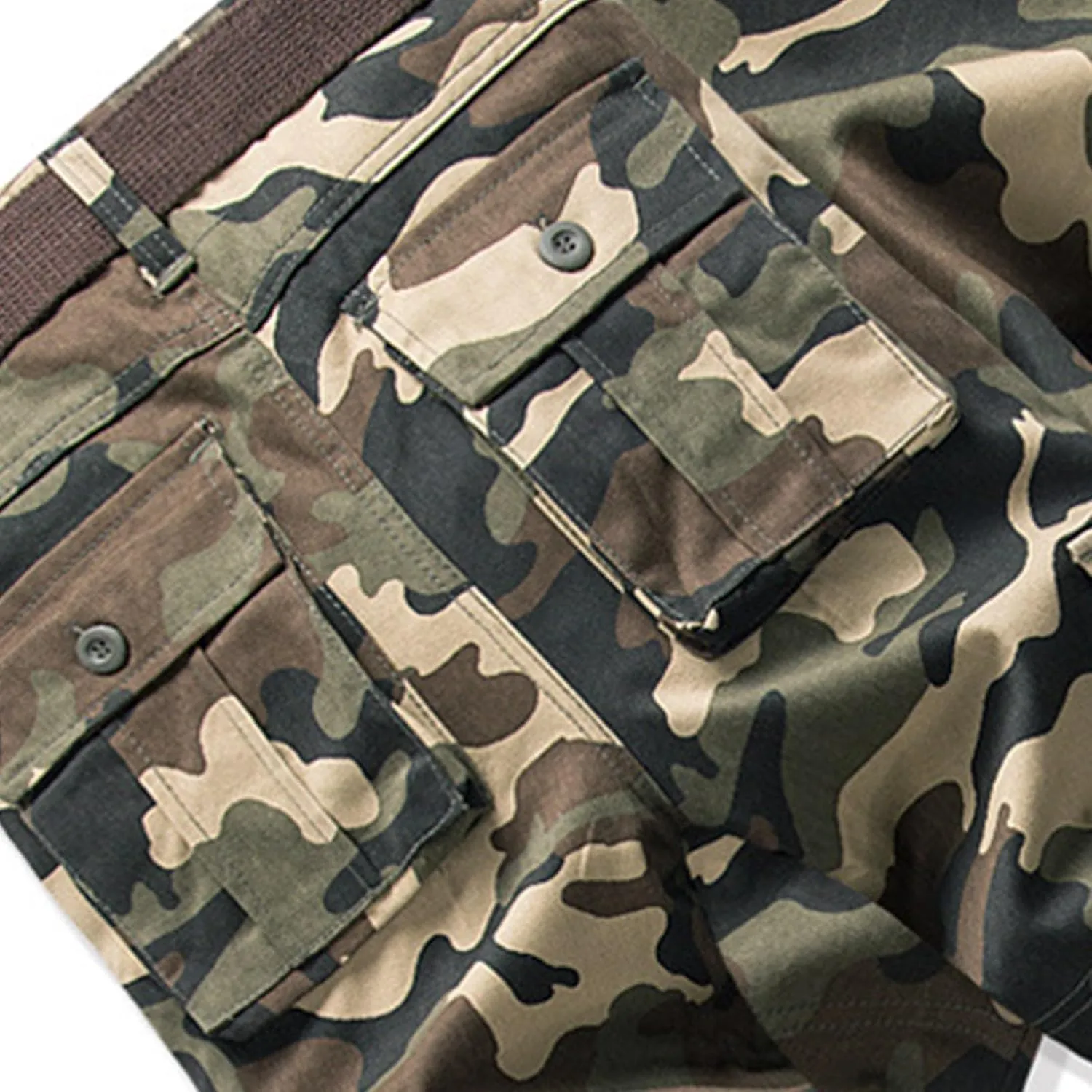Cargo Pants for Men Camo Stretch Button Waist Tactical Pants Relaxed Fit Fleece Lined Tapered Sweatpants with Pockets