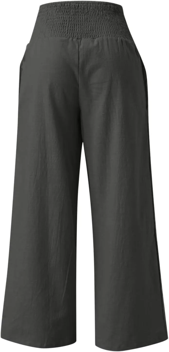 Casual Women Linen Pants Summer Baggy Palazzo Pants Baggy High Waist Loose Slacks Beach Long Trousers 2025 Trendy
