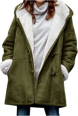Cbcbtwo Women Fuzzy Fleece Hoodie Jackets Plus Size Full Zip Up Sherpa Lined Outerwear Faux Suede Winter Thicken Parka Jacket