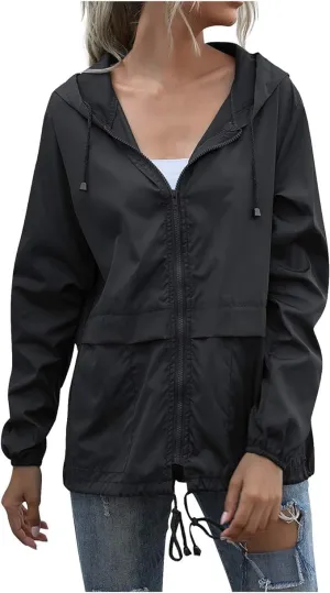 Cdiecer Raincoat For Women Hooded Spring Jackets 2024 Rain Jackets Adjustable Rain Coats Waterproof Windbreaker