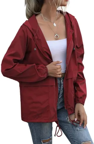 Cdiecer Raincoat For Women Hooded Spring Jackets 2024 Rain Jackets Adjustable Rain Coats Waterproof Windbreaker