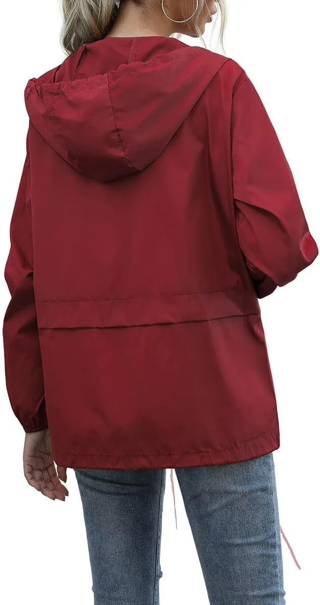 Cdiecer Raincoat For Women Hooded Spring Jackets 2024 Rain Jackets Adjustable Rain Coats Waterproof Windbreaker