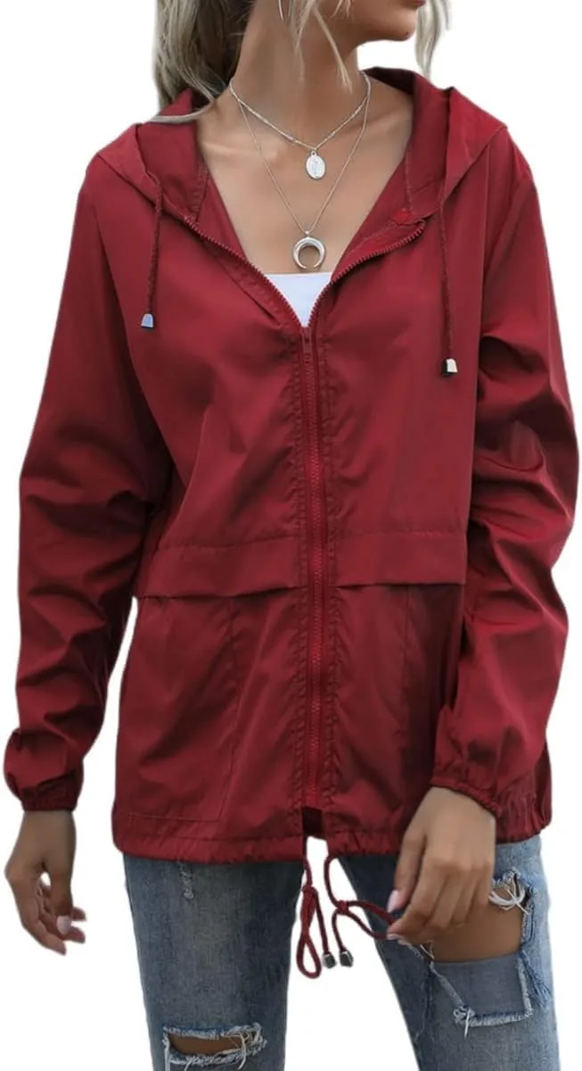 Cdiecer Raincoat For Women Hooded Spring Jackets 2024 Rain Jackets Adjustable Rain Coats Waterproof Windbreaker
