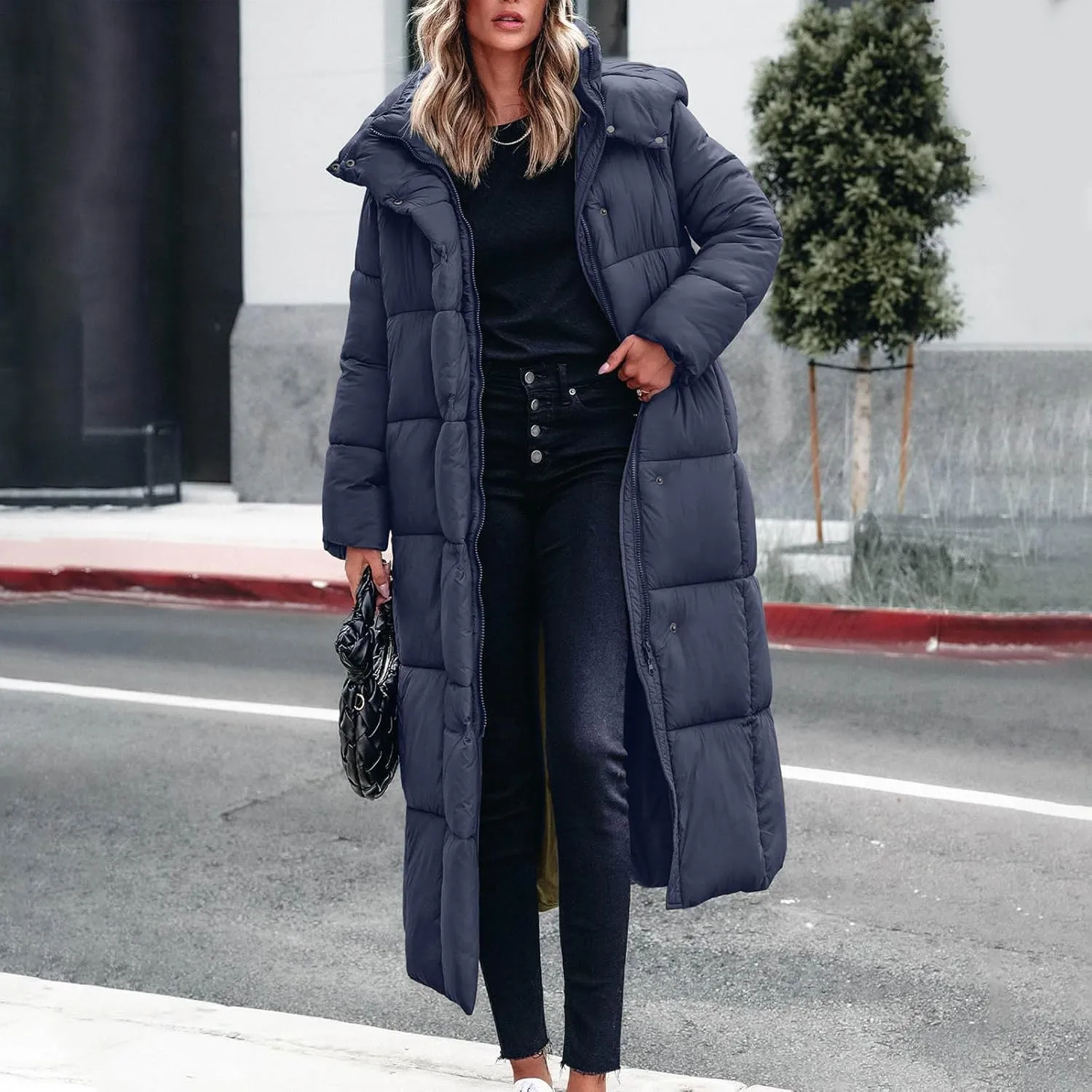 Ceboyel Long Winter Coats for Women 2024 Puffer Jackets Hooded Thickened Down Coat Trendy Ladies Outerwear Clothes With Hood
