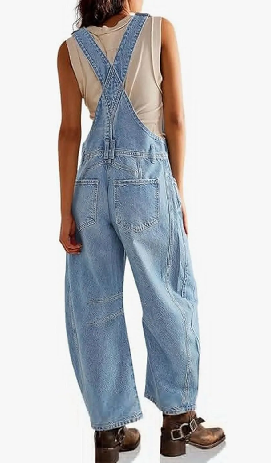 CHARTOU Women Casual Denim Bib Overalls Baggy Barrel Jeans Y2k Wide Leg Denim Jumpsuit Mid Rise Boyfriend Harem Pants