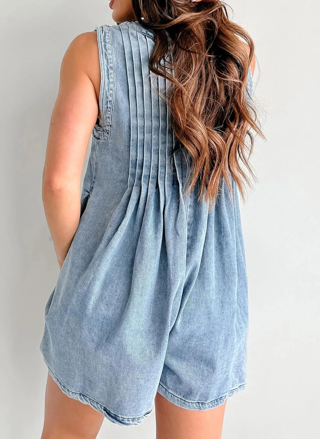 CHARTOU Women Summer Denim Overalls Shorts Romper Jean Jumpsuit Sleeveless Shortalls Flowy Ruffle Romper Pockets