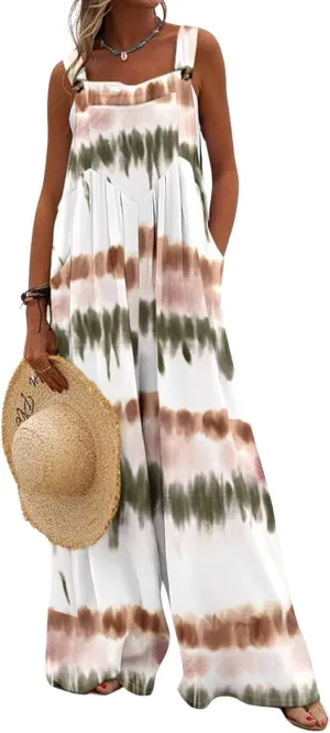 CHARTOU Women Wide Leg Jumpsuit Floral Sleeveless Romper Hippie Pants Boho Summer Flowy Jumpsuit Cargo Overall Pocket