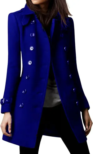 CHARTOU Women Winter Slim Double Breasted Wool Coat Jacket Peacoat Woolen Overcoat Blazers Mid Long Trench Coat