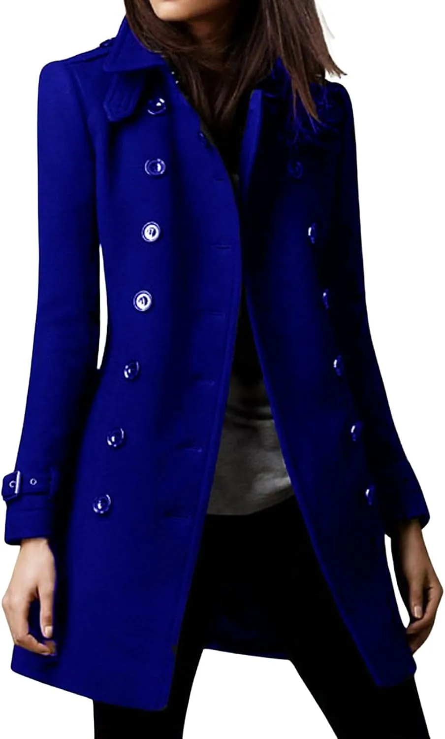 CHARTOU Women Winter Slim Double Breasted Wool Coat Jacket Peacoat Woolen Overcoat Blazers Mid Long Trench Coat