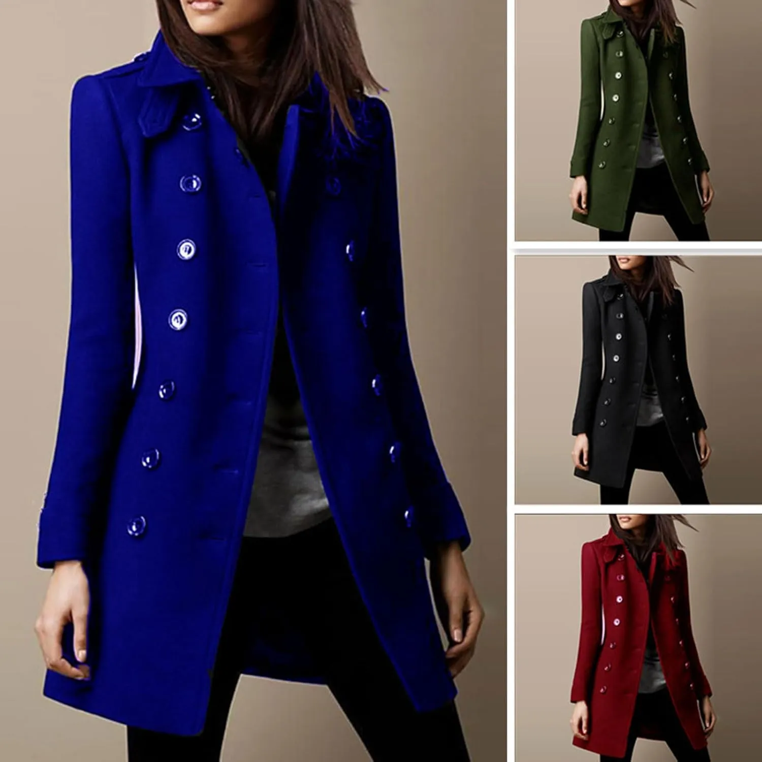 CHARTOU Women Winter Slim Double Breasted Wool Coat Jacket Peacoat Woolen Overcoat Blazers Mid Long Trench Coat