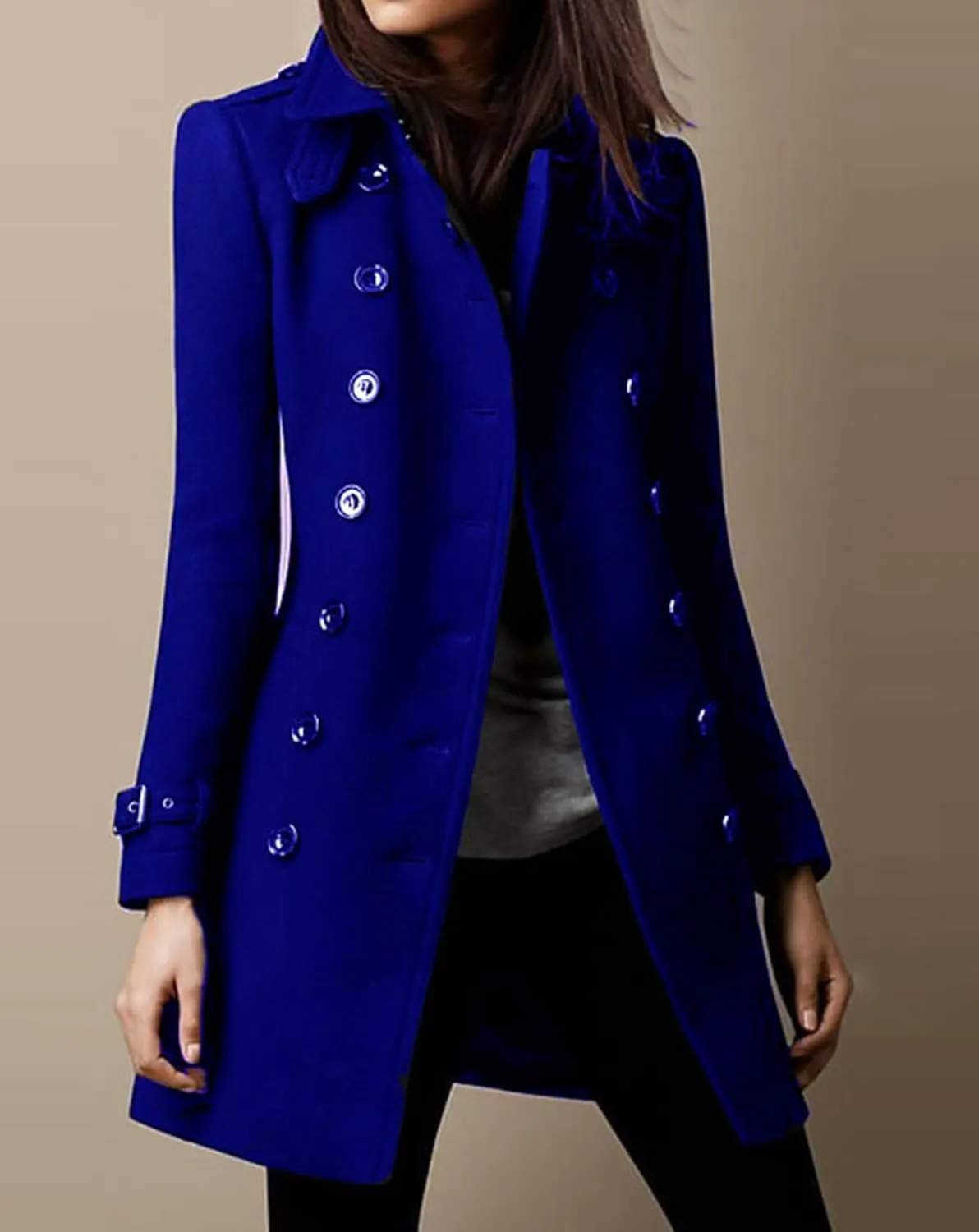 CHARTOU Women Winter Slim Double Breasted Wool Coat Jacket Peacoat Woolen Overcoat Blazers Mid Long Trench Coat