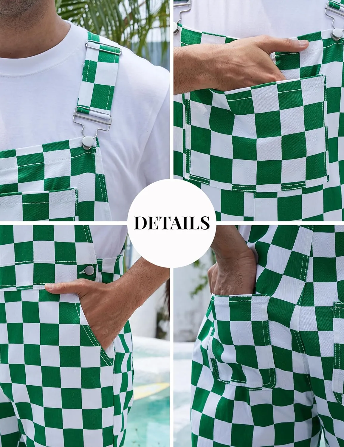 Checkered Pants Mens Overalls Bib Coveralls Cute Stretch Jeans Jumpsuit