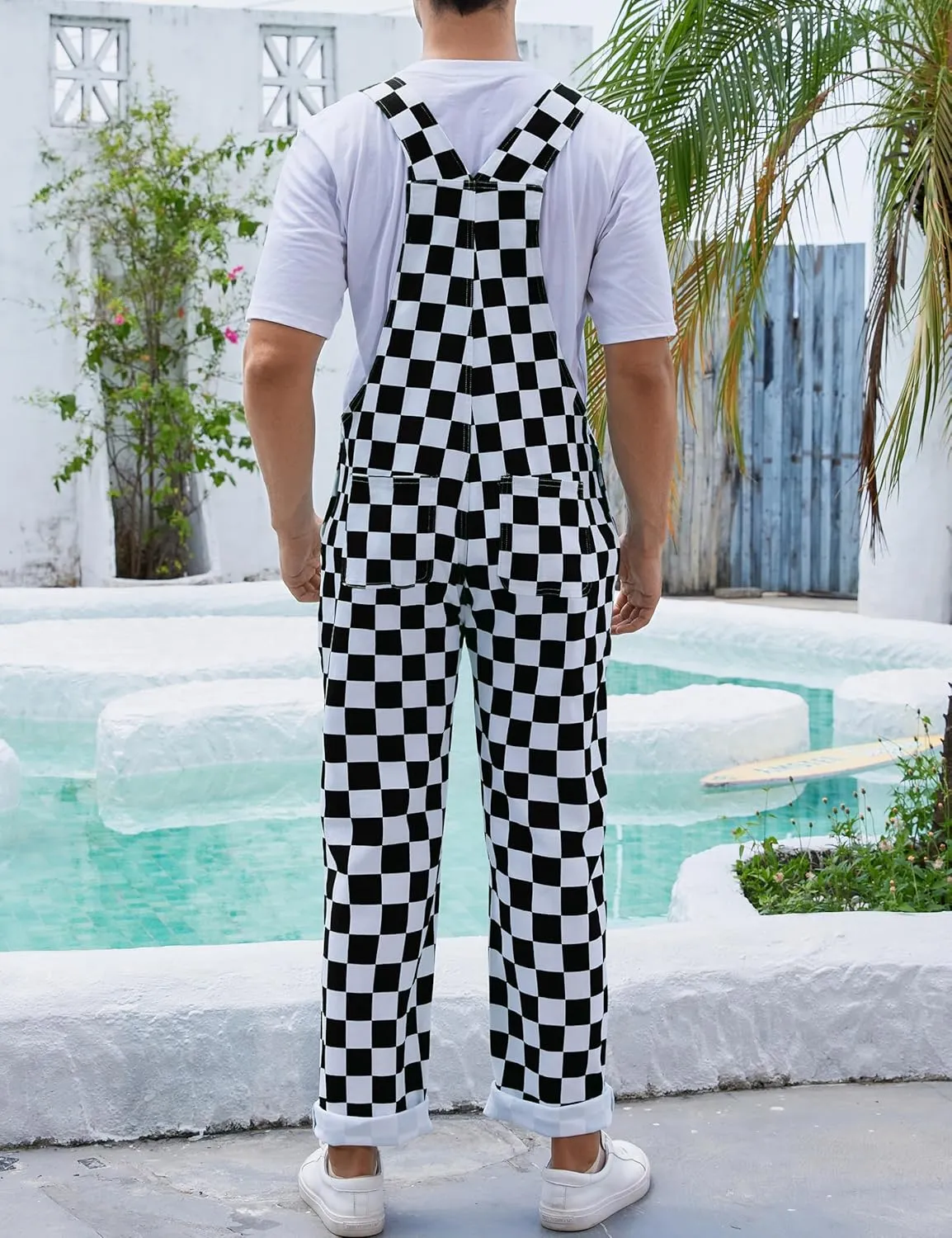 Checkered Pants Mens Overalls Bib Coveralls Cute Stretch Jeans Jumpsuit