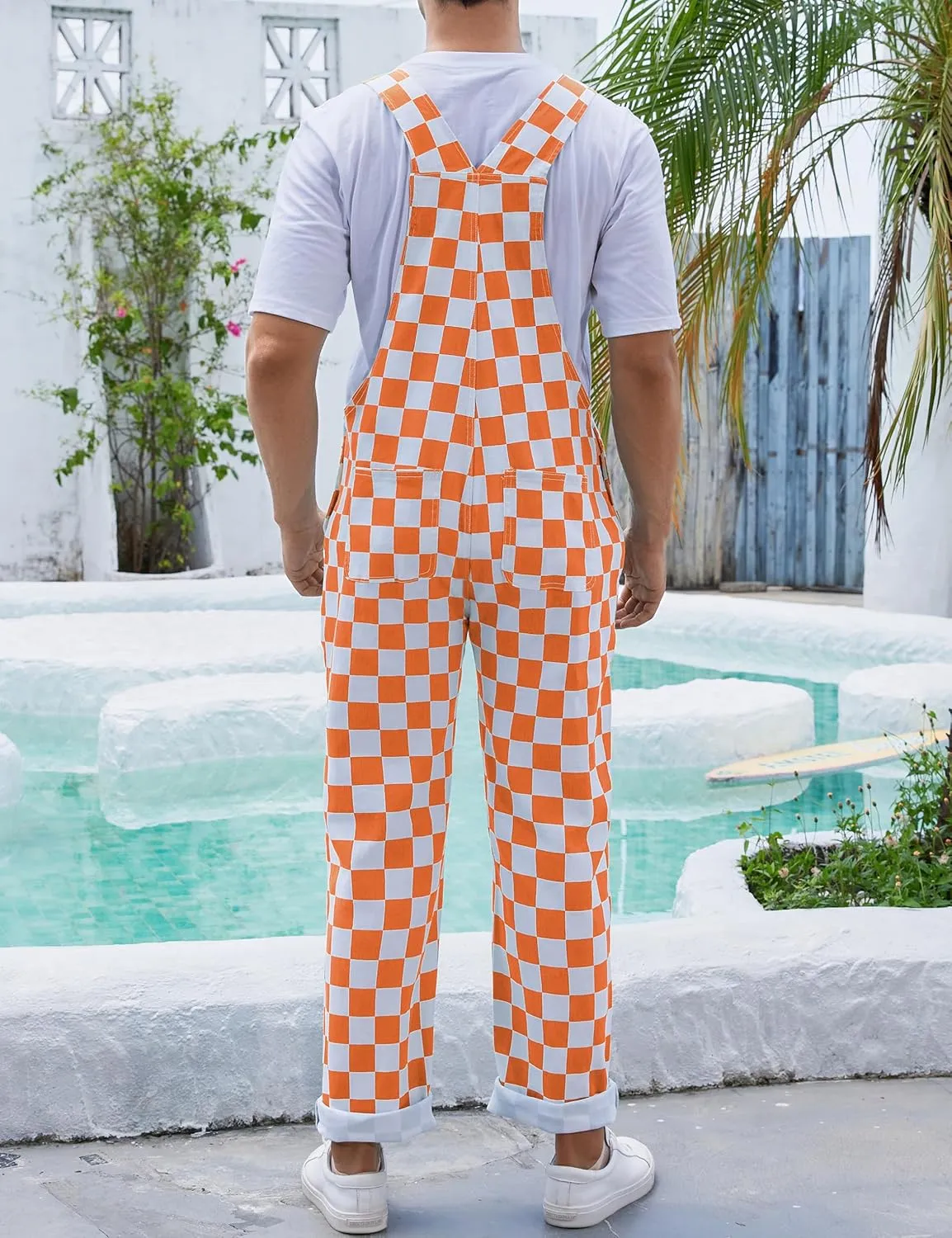 Checkered Pants Mens Overalls Bib Coveralls Cute Stretch Jeans Jumpsuit