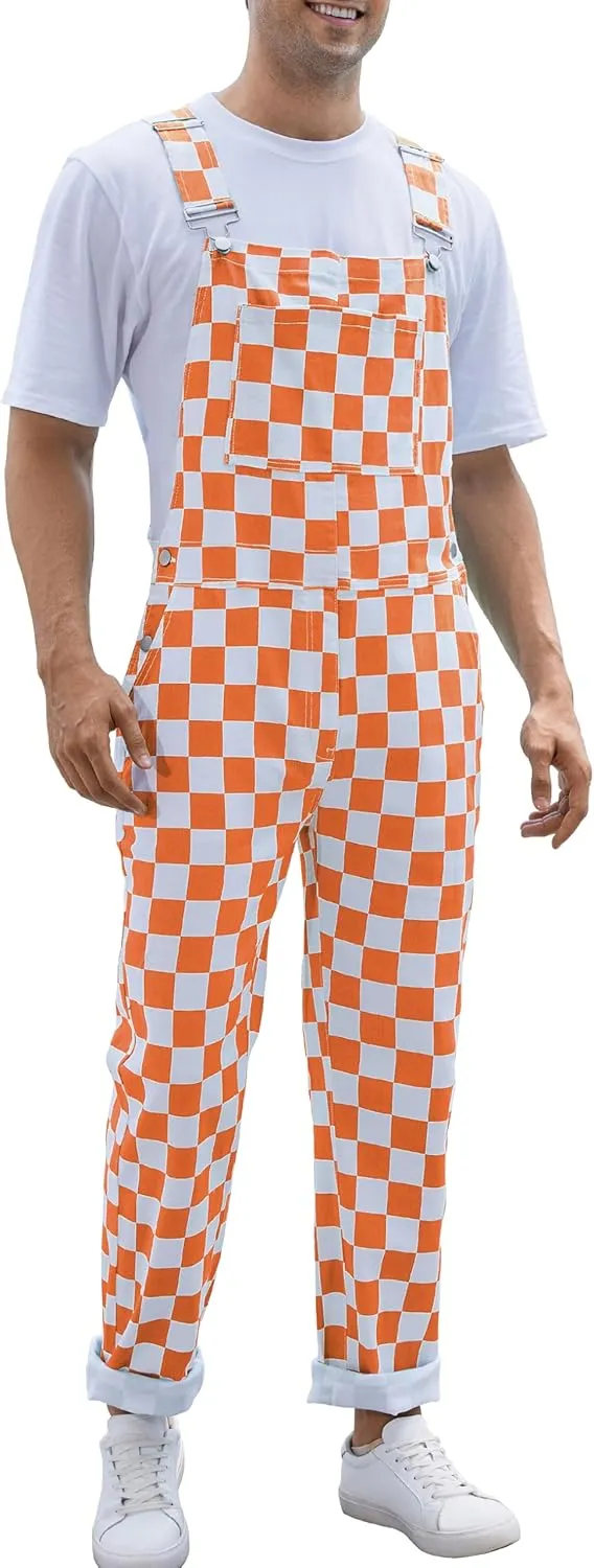 Checkered Pants Mens Overalls Bib Coveralls Cute Stretch Jeans Jumpsuit