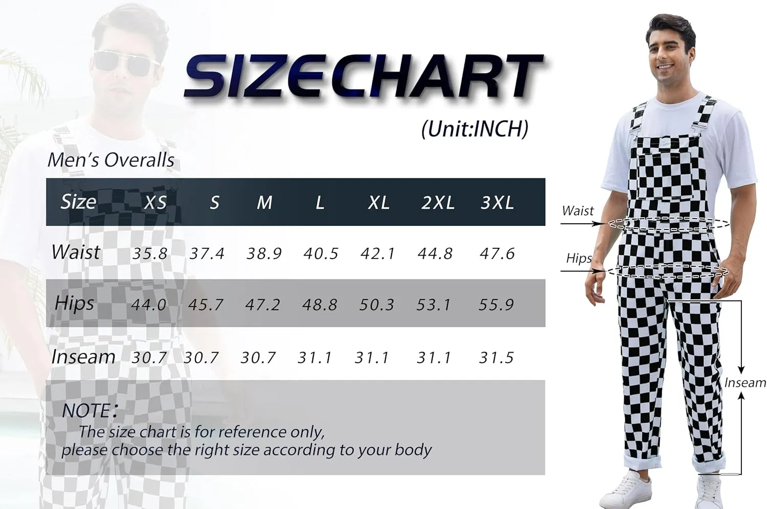 Checkered Pants Mens Overalls Bib Coveralls Cute Stretch Jeans Jumpsuit