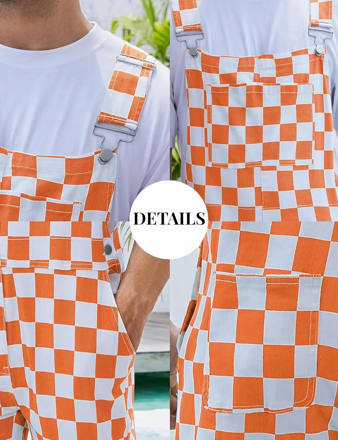 Checkered Pants Mens Overalls Bib Coveralls Cute Stretch Jeans Jumpsuit