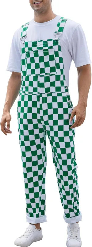 Checkered Pants Mens Overalls Bib Coveralls Cute Stretch Jeans Jumpsuit
