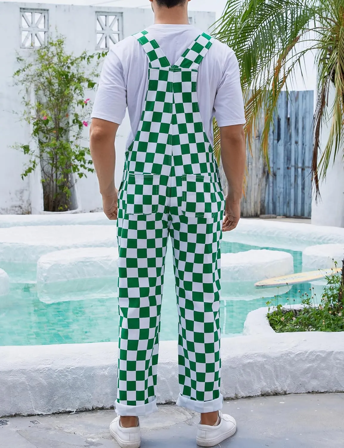 Checkered Pants Mens Overalls Bib Coveralls Cute Stretch Jeans Jumpsuit
