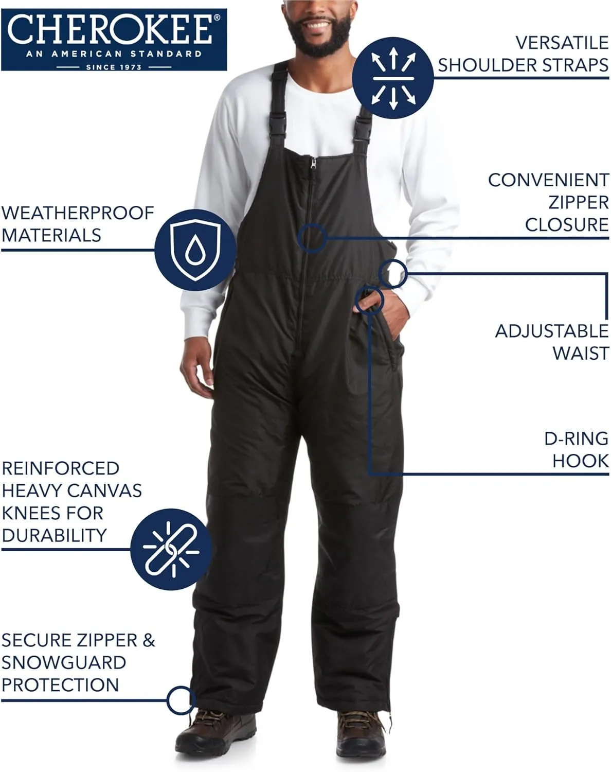 Cherokee Men's Snow Bib - Insulated Waterproof Snow Pants Ski/Snowboard Overalls (M-2XL)