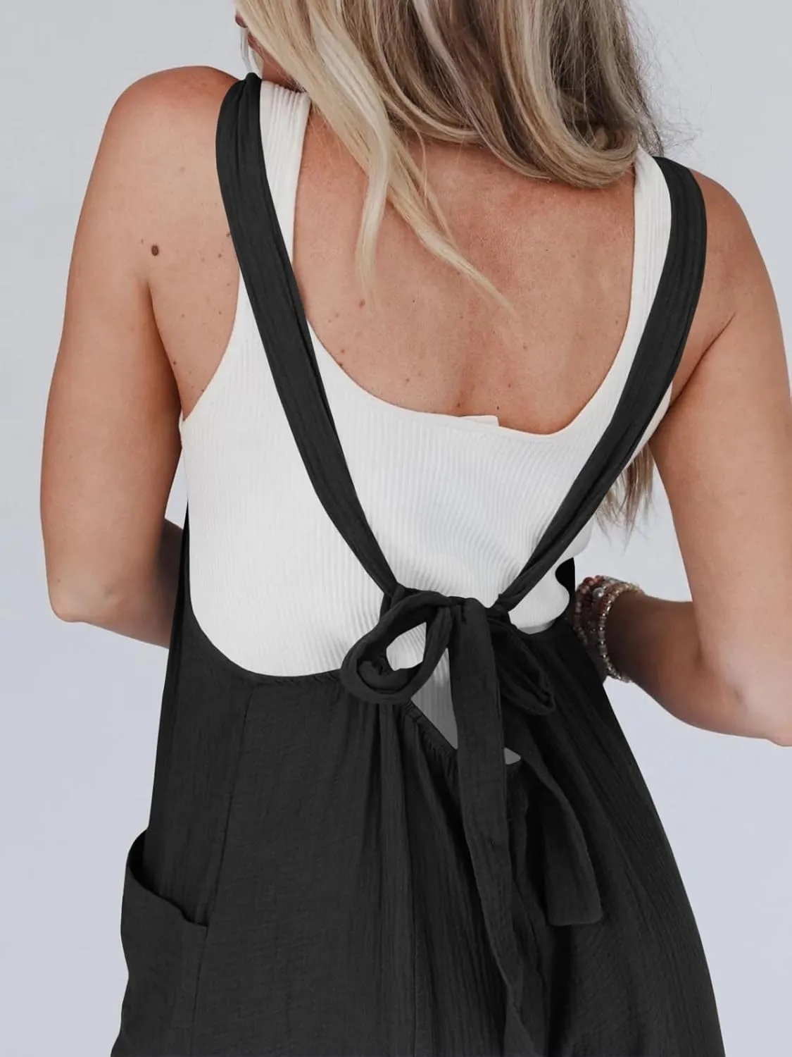Cicy Belll Women's Wide Leg Ruffle Jumpsuits Open Back Summer Casual Boho Long Pants Rompers