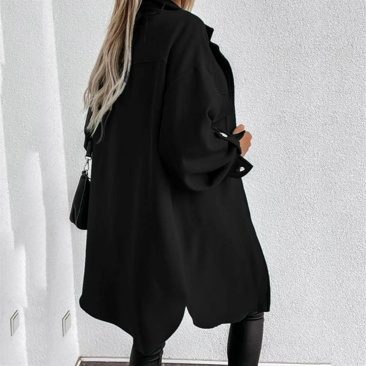Coat for Women Casual Lapel Single Breasted Jacket Trench Coat Long Sleeve Hooded Cardigan Sweater Fall Outfits Pocket