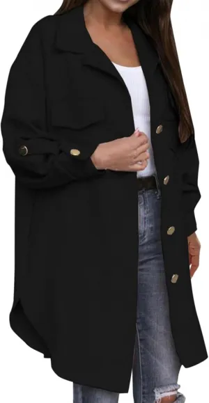 Coat for Women Casual Lapel Single Breasted Jacket Trench Coat Long Sleeve Hooded Cardigan Sweater Fall Outfits Pocket