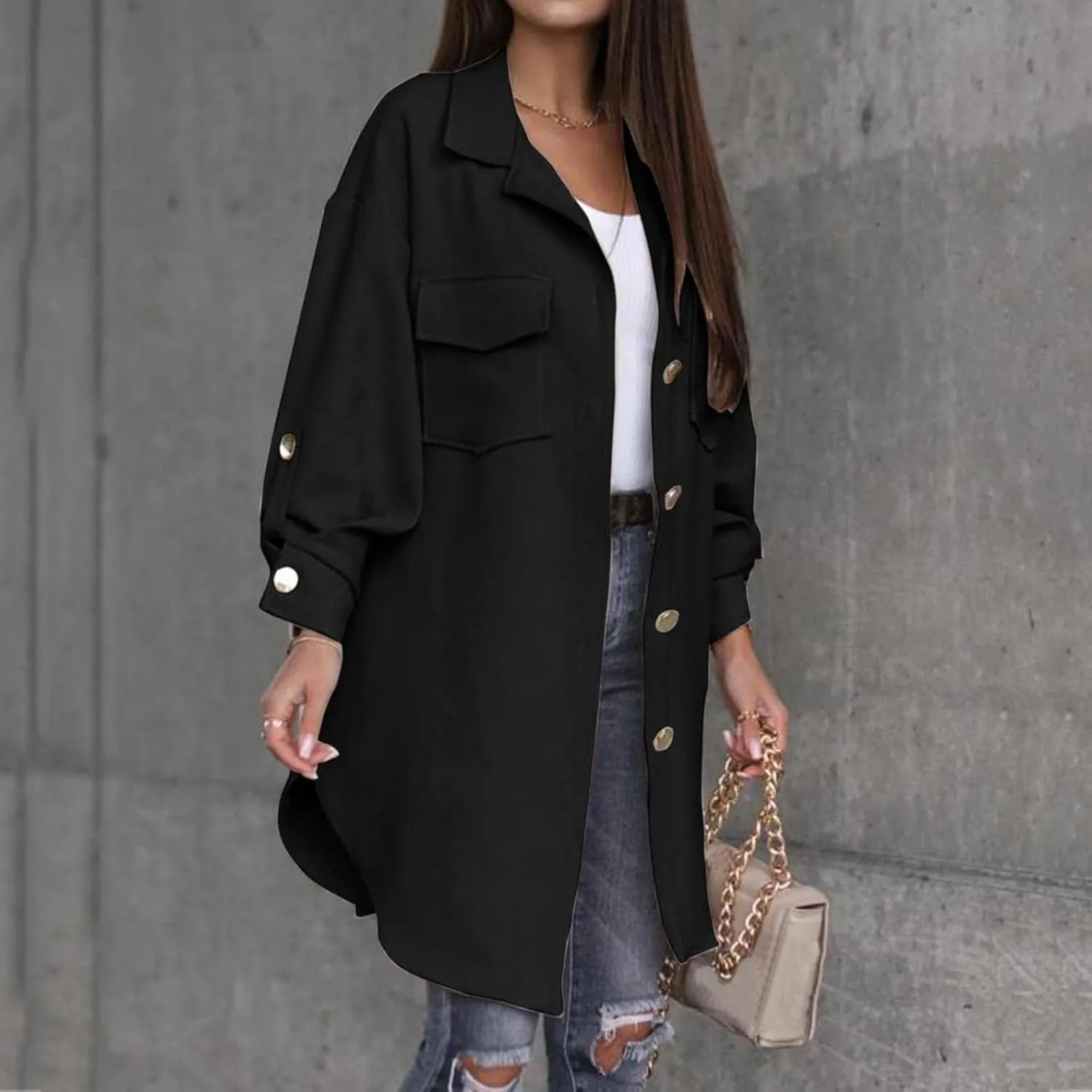 Coat for Women Casual Lapel Single Breasted Jacket Trench Coat Long Sleeve Hooded Cardigan Sweater Fall Outfits Pocket