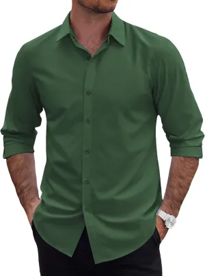COOFANDY Mens 2-in-1 Dress Shirts Detachable Collar Long Sleeve Wrinkle Free Shirt Business Casual Button Down Shirt