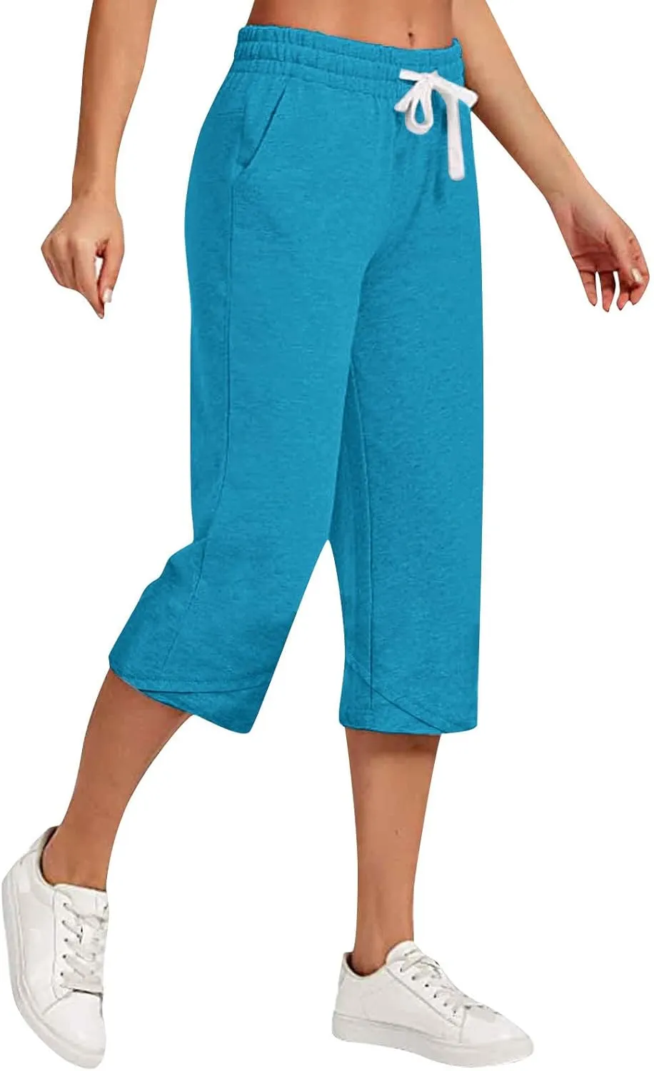 Cotton Linen Capri Pants for Women Casual Summer Wide Leg Pants Drawstring Stretch Yoga Capris Lounge Cropped Pants