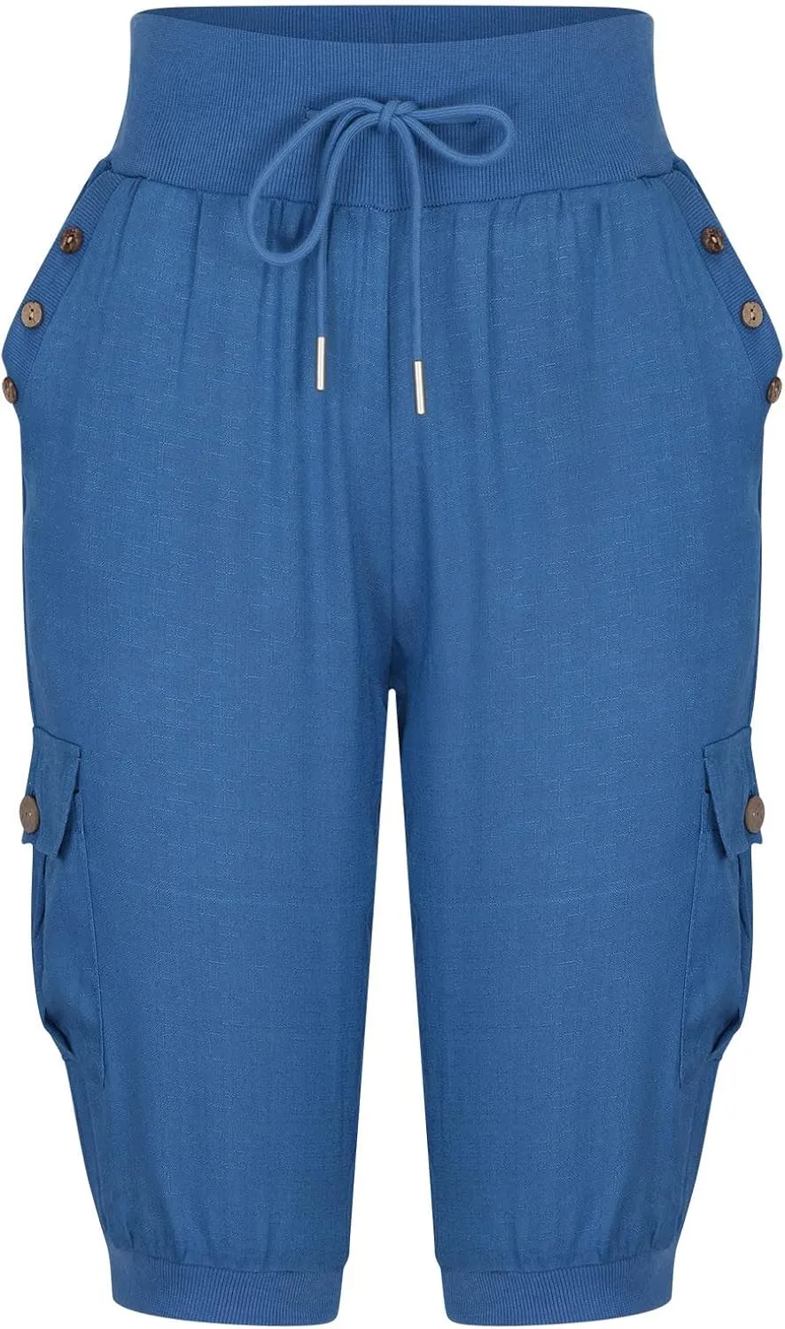 Cotton Linen Capri Pants for Women Drawstring High Waisted Loose Fit Summer Capris Casual Cropped Trouser with Pocket