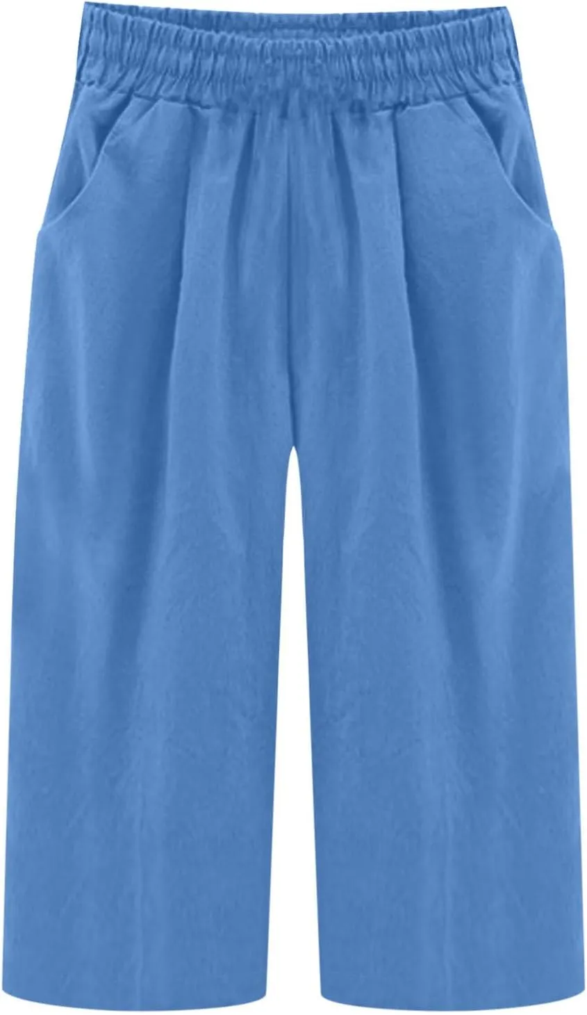 Cotton Linen Cropped Pants for Women 2025 Summer Casual Elastic Waisted Straight Leg Drawstring Trouser with Pockets
