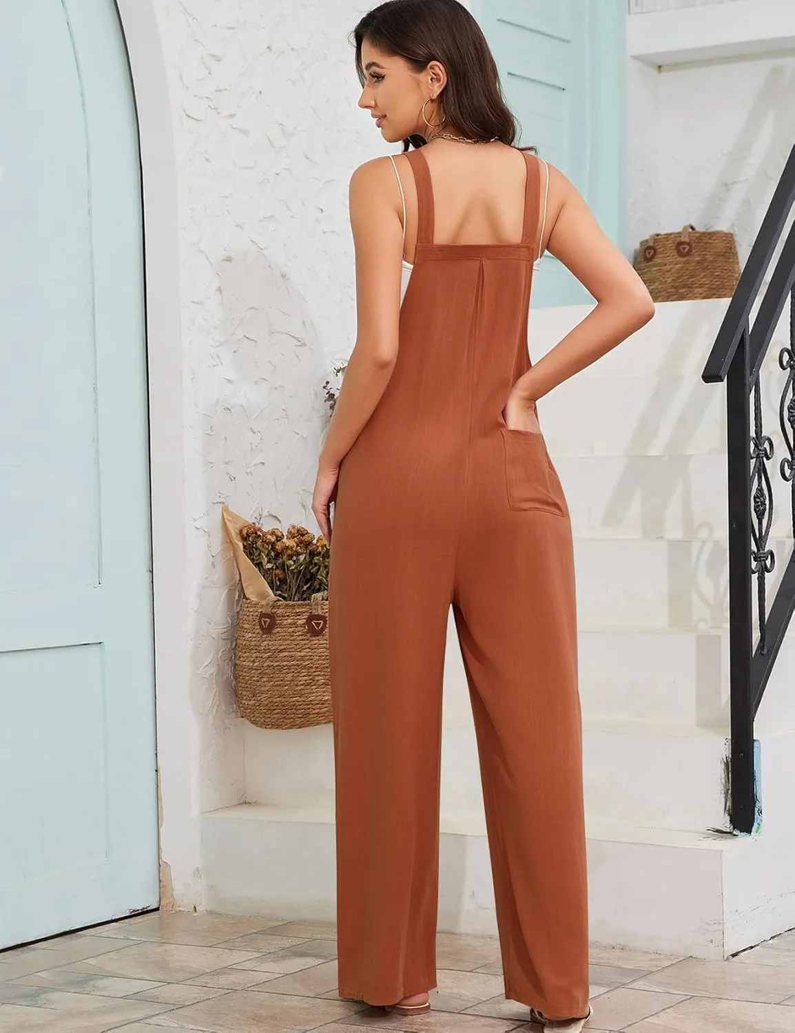 COZYPOIN Women Overalls One Piece Jumpsuits Wide Leg Pants Cotton Rompers 2024 Summer Outfits Casual Jumpers