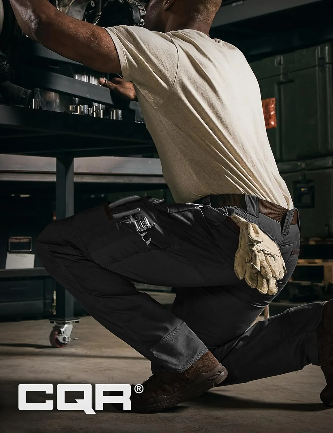 CQR Men's Flex Ripstop Work Pants, Water Resistant Tactical Pants, Outdoor Utility Operator EDC Cargo Pants