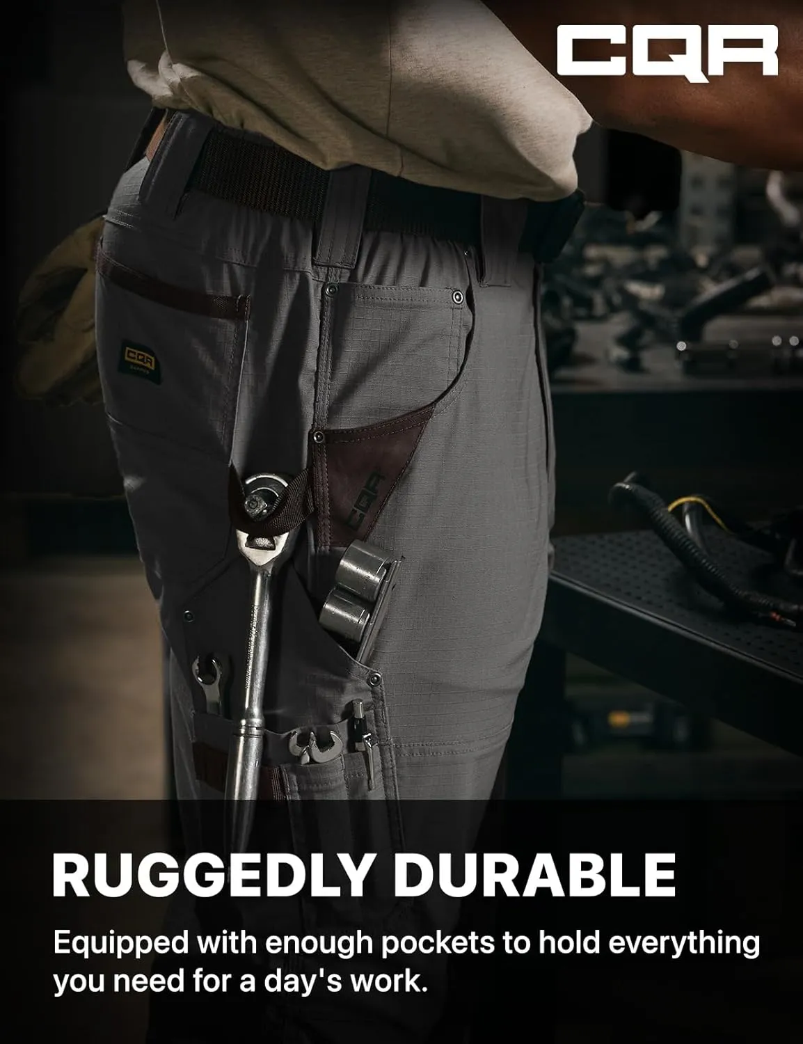CQR Men's Flex Ripstop Work Pants, Water Resistant Tactical Pants, Outdoor Utility Operator EDC Cargo Pants