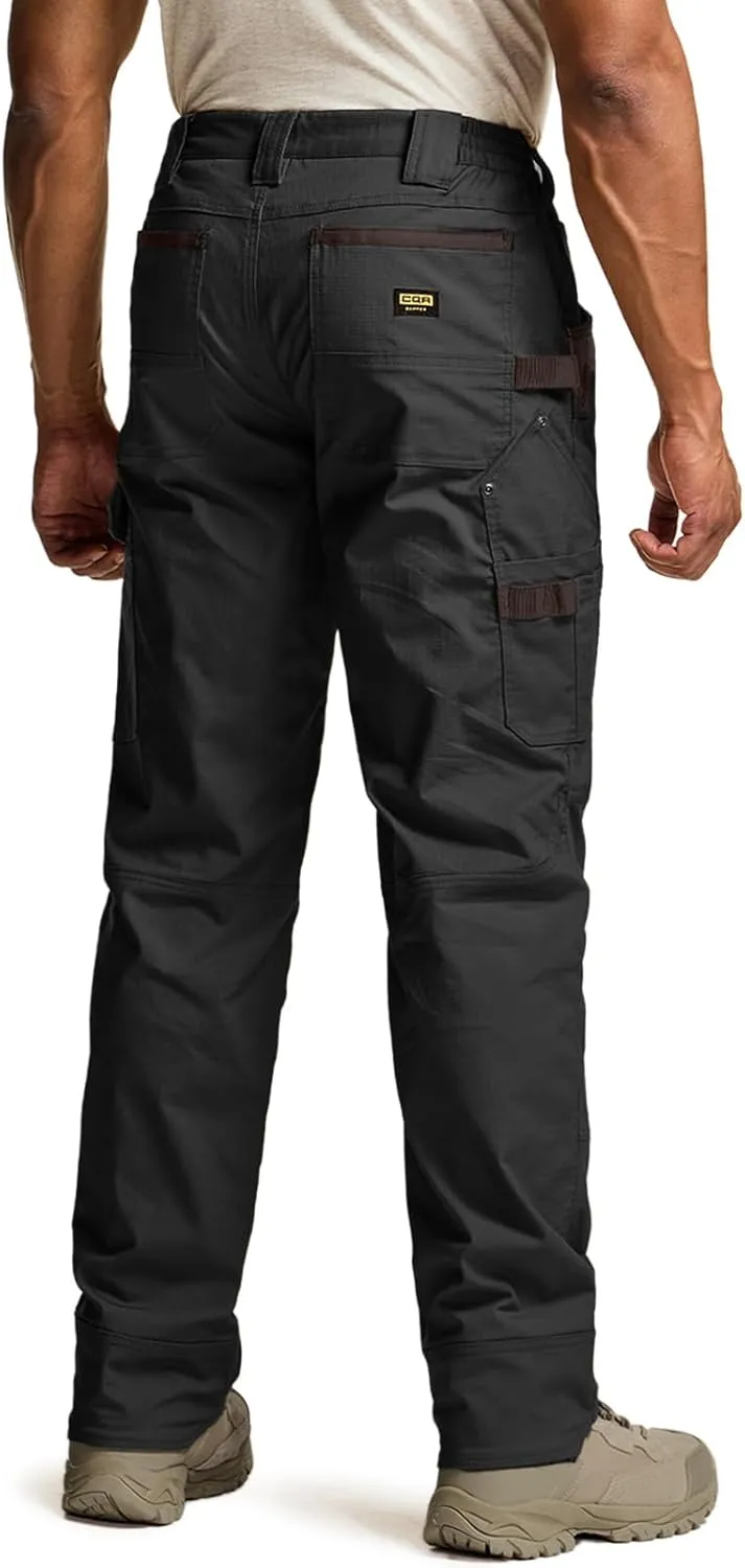 CQR Men's Flex Ripstop Work Pants, Water Resistant Tactical Pants, Outdoor Utility Operator EDC Cargo Pants
