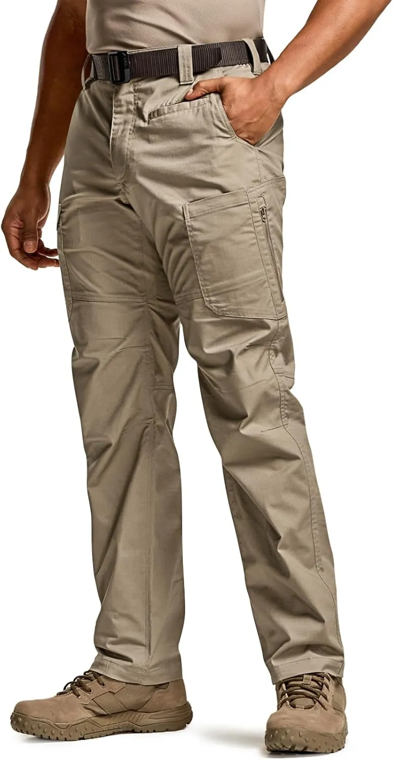 CQR Men's Utility Flex Cargo Pants, Classic-Fit Casual Stretch Work Pants, Water Resistant Lightweight Tactical Hiking Pants