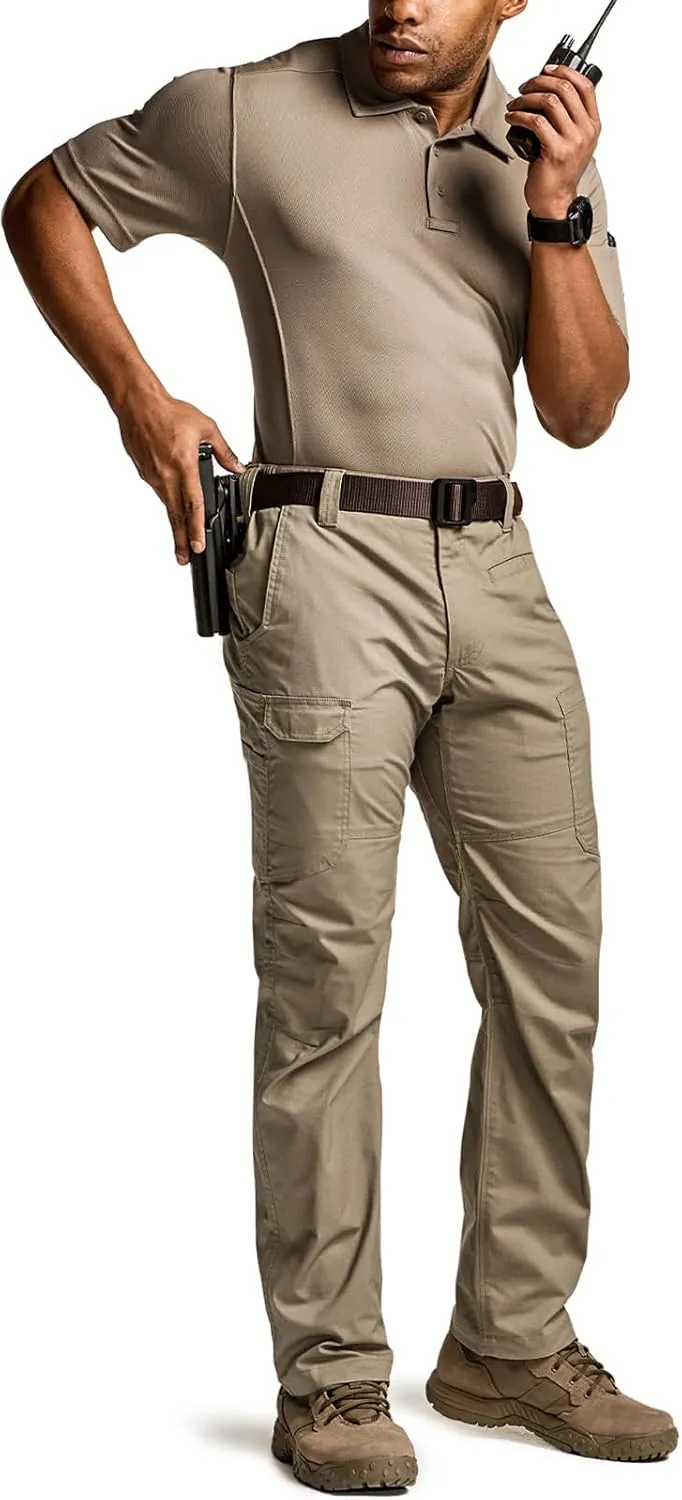 CQR Men's Utility Flex Cargo Pants, Classic-Fit Casual Stretch Work Pants, Water Resistant Lightweight Tactical Hiking Pants