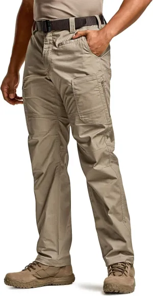 CQR Men's Utility Flex Cargo Pants, Classic-Fit Casual Stretch Work Pants, Water Resistant Lightweight Tactical Hiking Pants