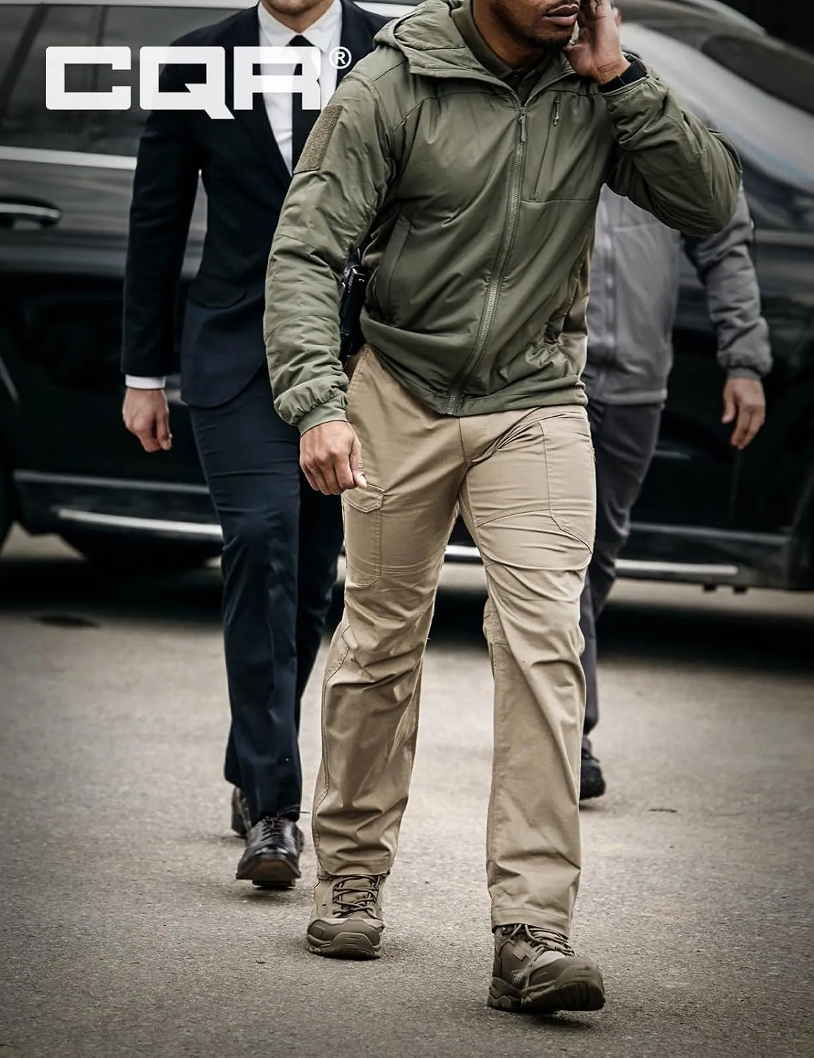 CQR Men's Utility Flex Cargo Pants, Classic-Fit Casual Stretch Work Pants, Water Resistant Lightweight Tactical Hiking Pants