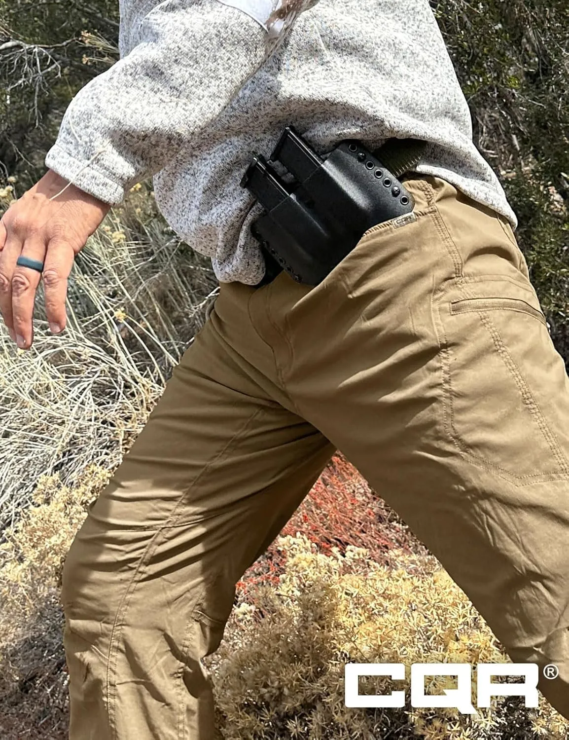 CQR Men's Winter Fleece Lined Pants, Water-Resistant Outdoor Stretch Work Pants, Windproof Casual Pants with Pockets