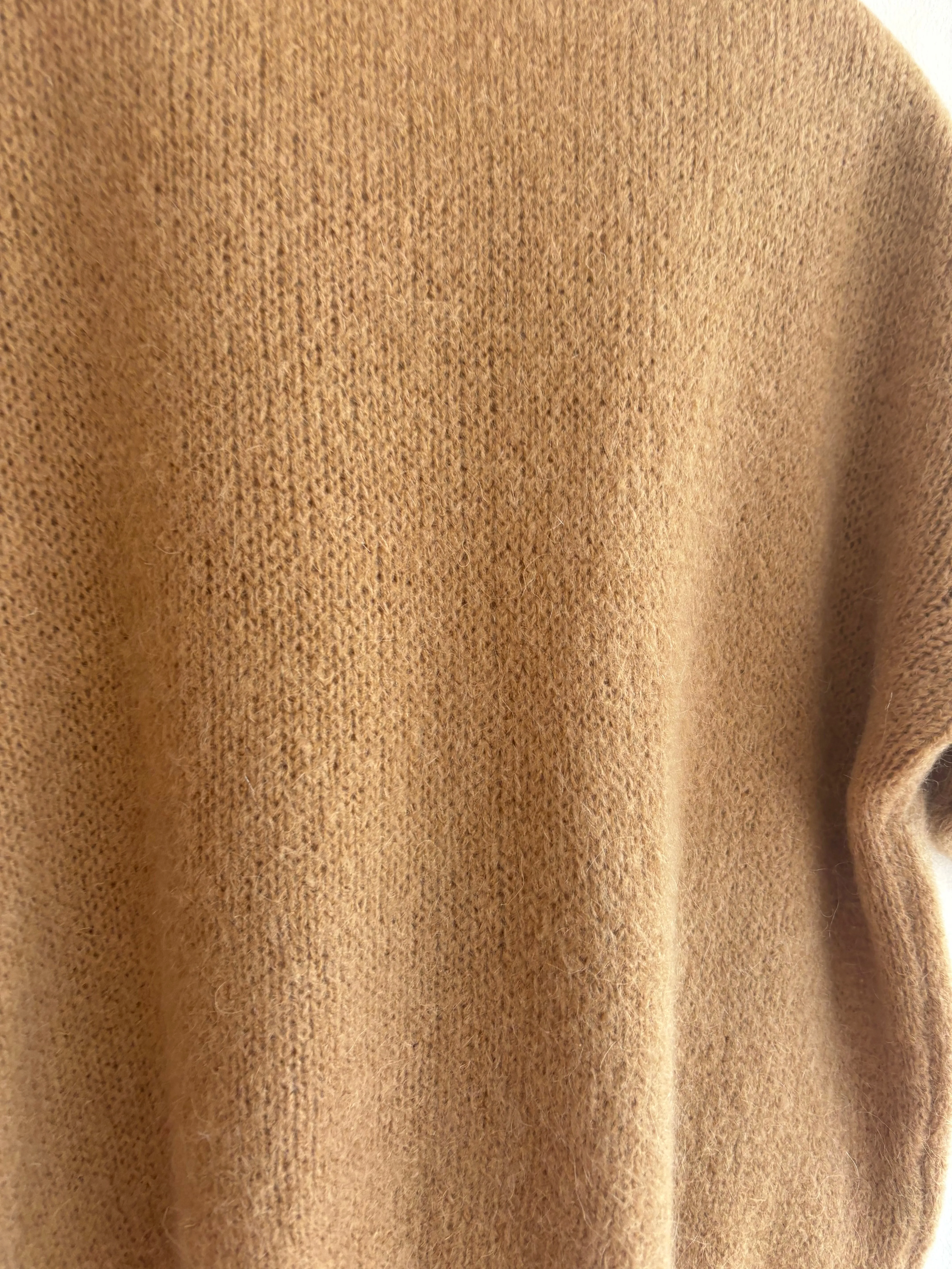 Cropped Sleeve Mohair Cardigan Camel