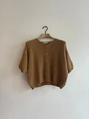 Cropped Sleeve Mohair Cardigan Camel