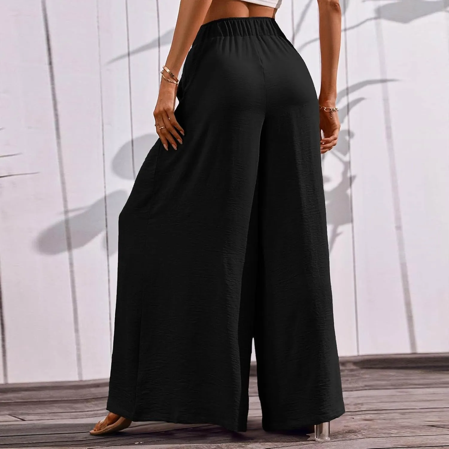 Culottes for Women Baggy Wide Leg Flowy Linen Pants with Pockets Casual Drawstring High Waisted Beach Palazzo Pants