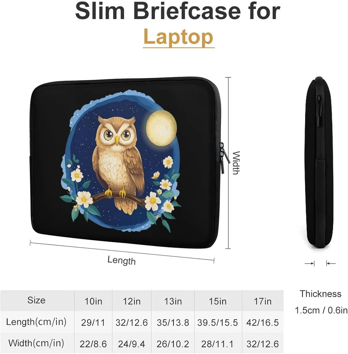 Cute Floral Owl Laptop Case Sleeve Bag 15inch Durable Shockproof Protective Computer Carrying Cover Briefcase