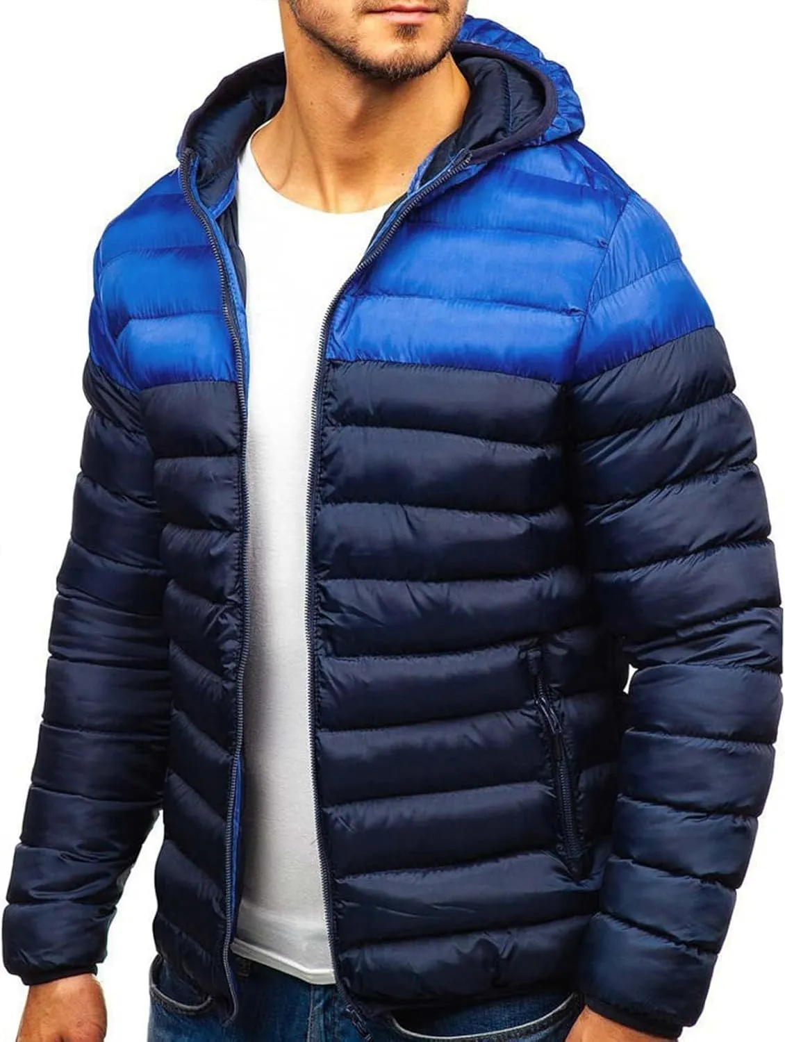 Down Jacket Men Winter Jackets Packable Lightweight Jacket Long Sleeve Zip Up Fuzzy Winter Jackets with Hood