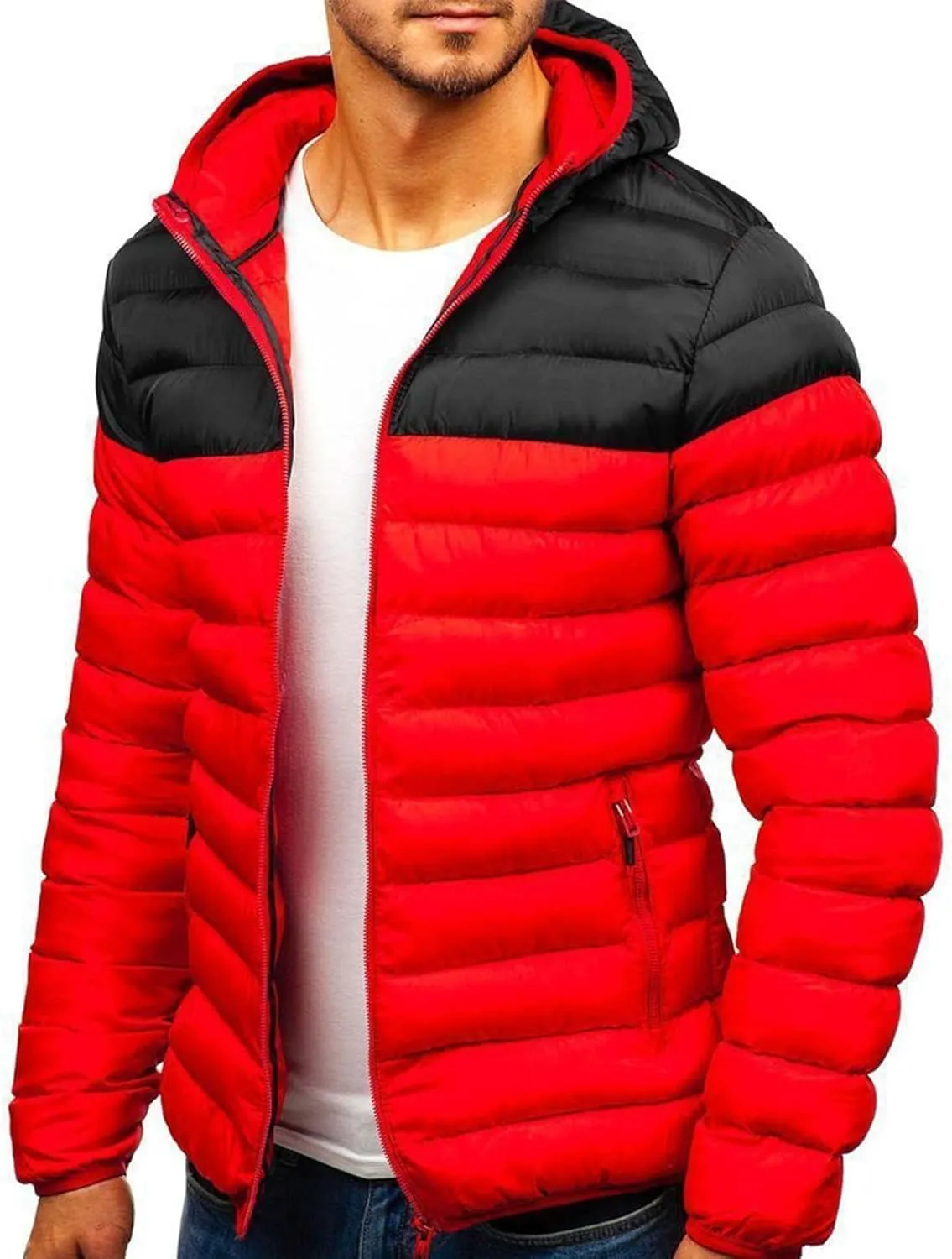 Down Jacket Men Winter Jackets Packable Lightweight Jacket Long Sleeve Zip Up Fuzzy Winter Jackets with Hood